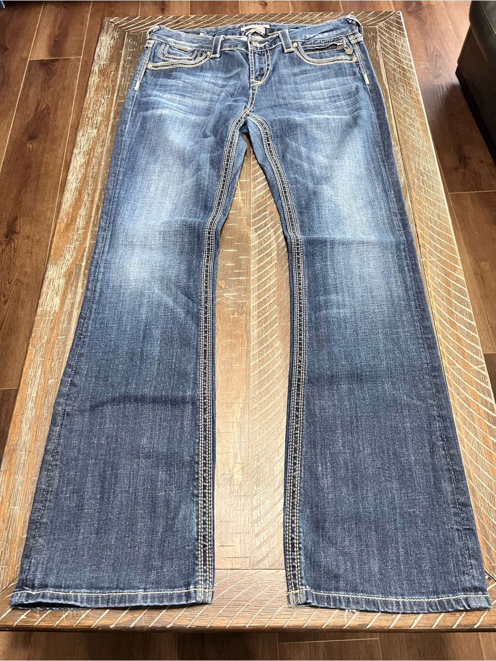 ReRock For Express Ladies Vintage Embellished Pockets Barely Boot Jeans Size 10
